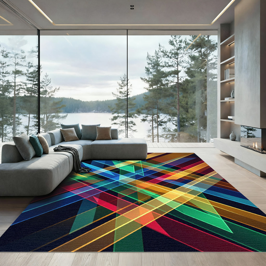 Vibrant Geometric Multicolored Intersecting Lines Rug