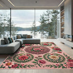 Floral Medallion Garland Rose Arrangement Rug
