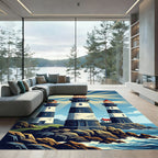 Coastal Triple Lighthouses Radiating Light Rug