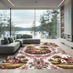 Ornate Rural Pink Chinoiserie Landscape Rug