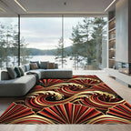 Crimson Gold Fan Wave Composition Rug