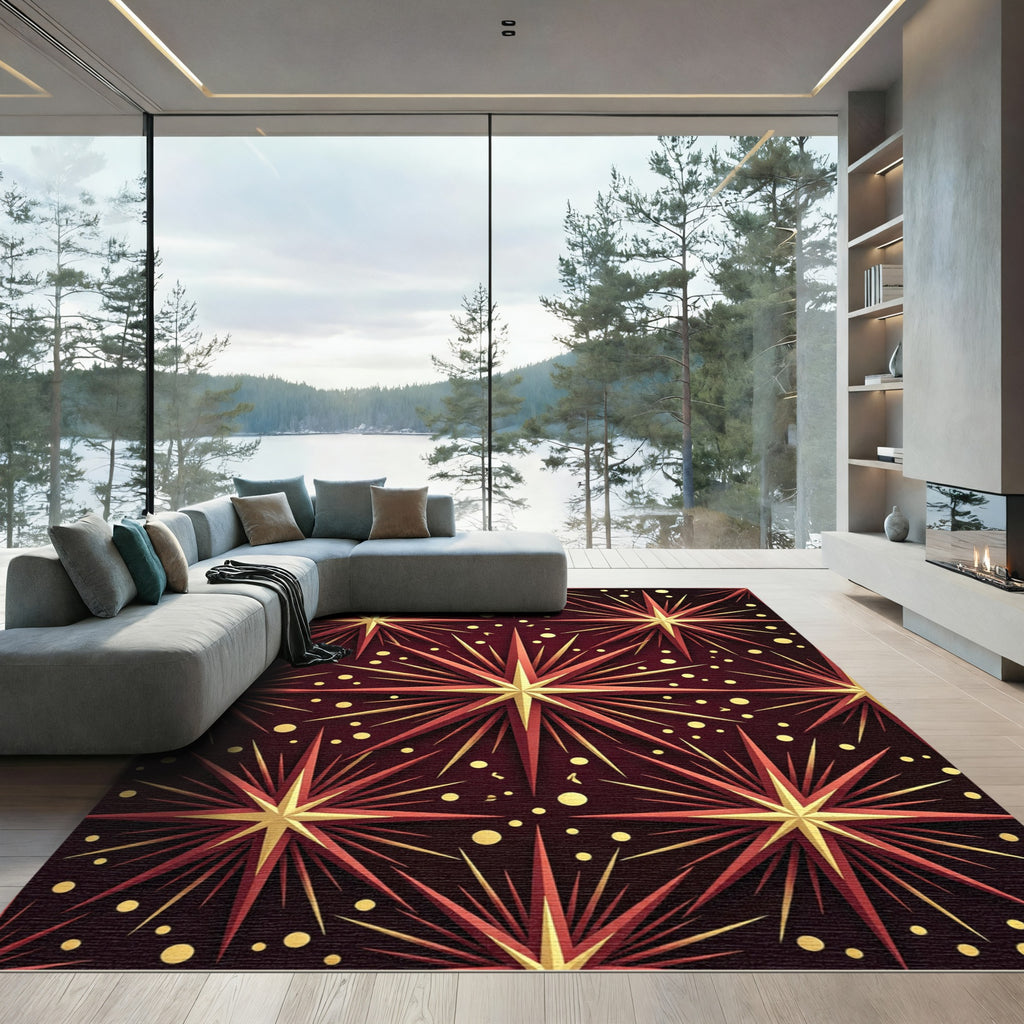 Red Gold Starburst Celestial Scatter Rug