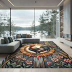 Rustic Rooster Sunburst Wheat Floral Rug
