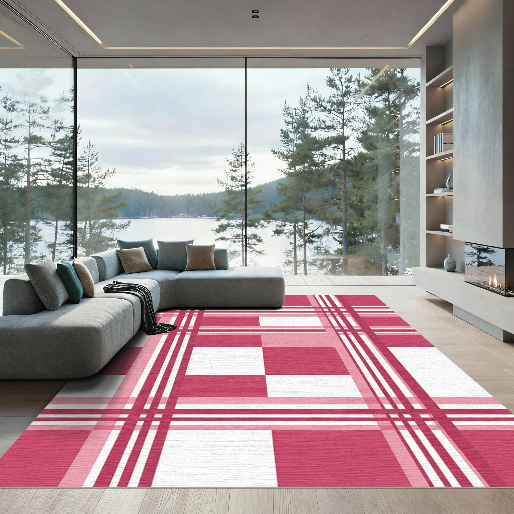 Bold Fuchsia Pink Gingham Check Rug