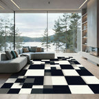 Monochrome Geometric Blocks Overlay Rug