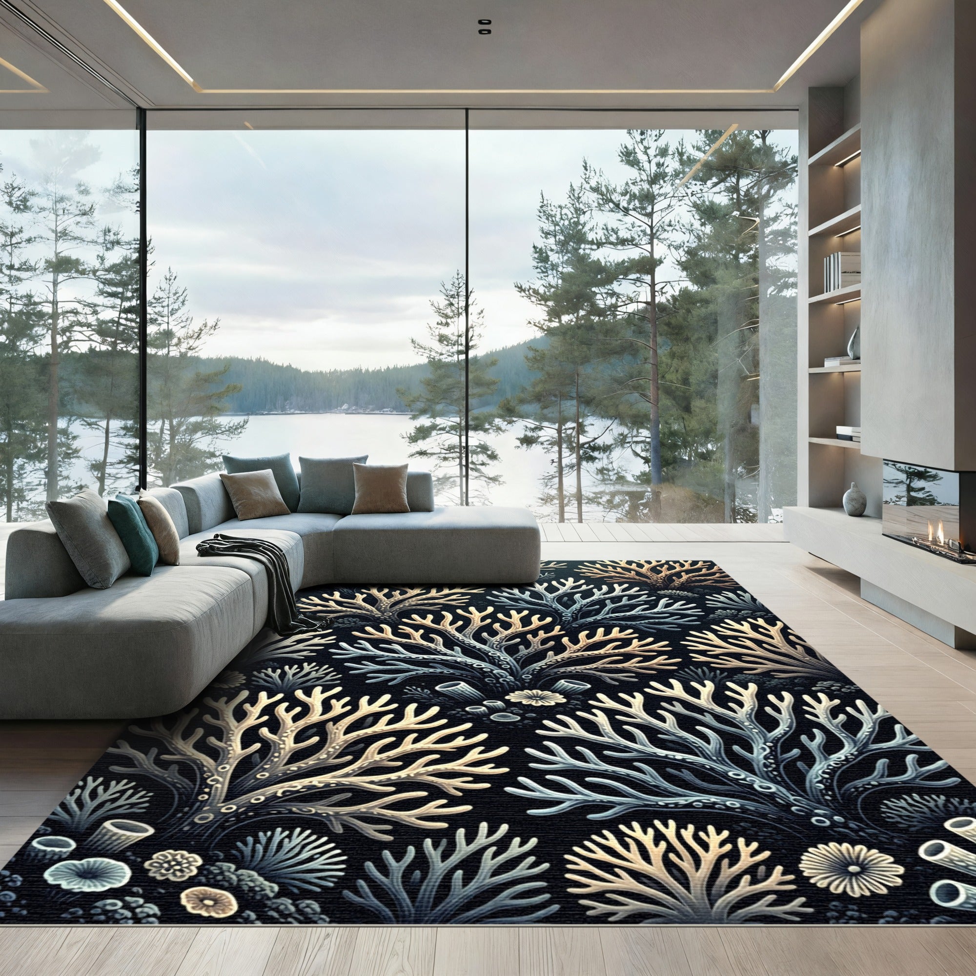 Marine Coral Branch Botanical Illustration Rug