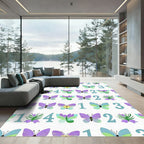 Lavender Butterflies And Teal Numbers Rug