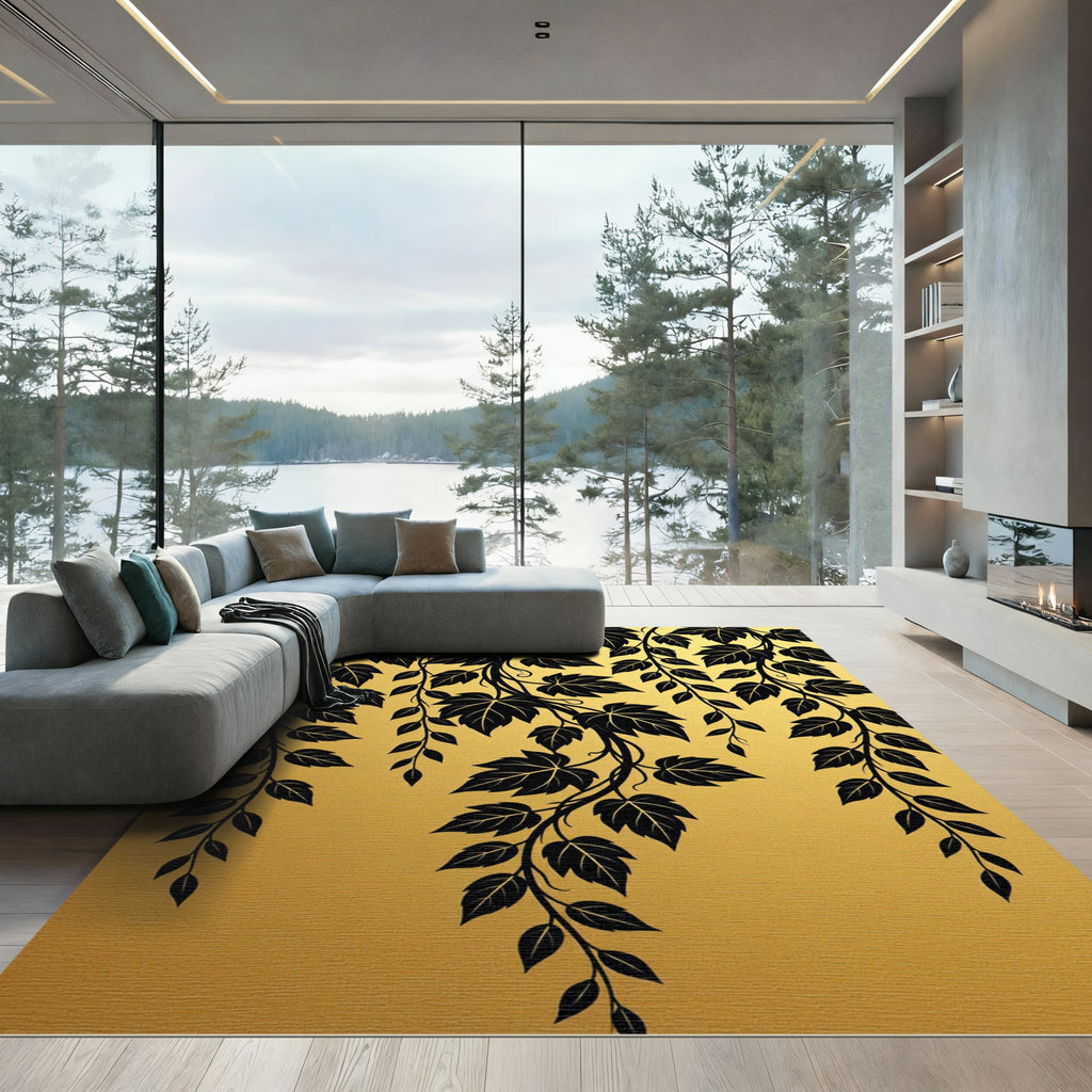 Black Ivy Vine Golden Tapestry Rug