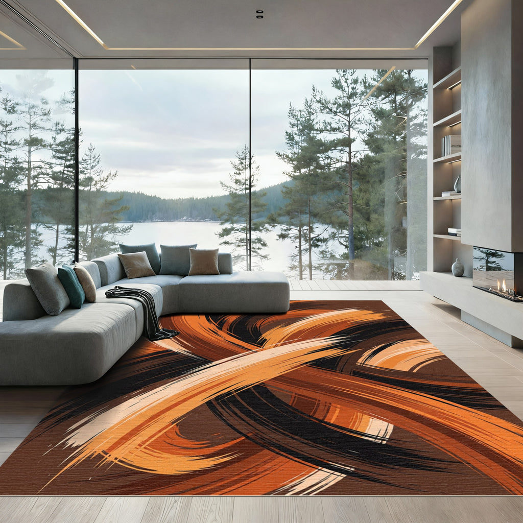 Abstract Cocoa Orange Swirl Rug