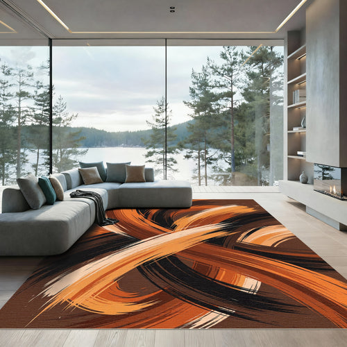 Abstract Cocoa Orange Swirl Rug