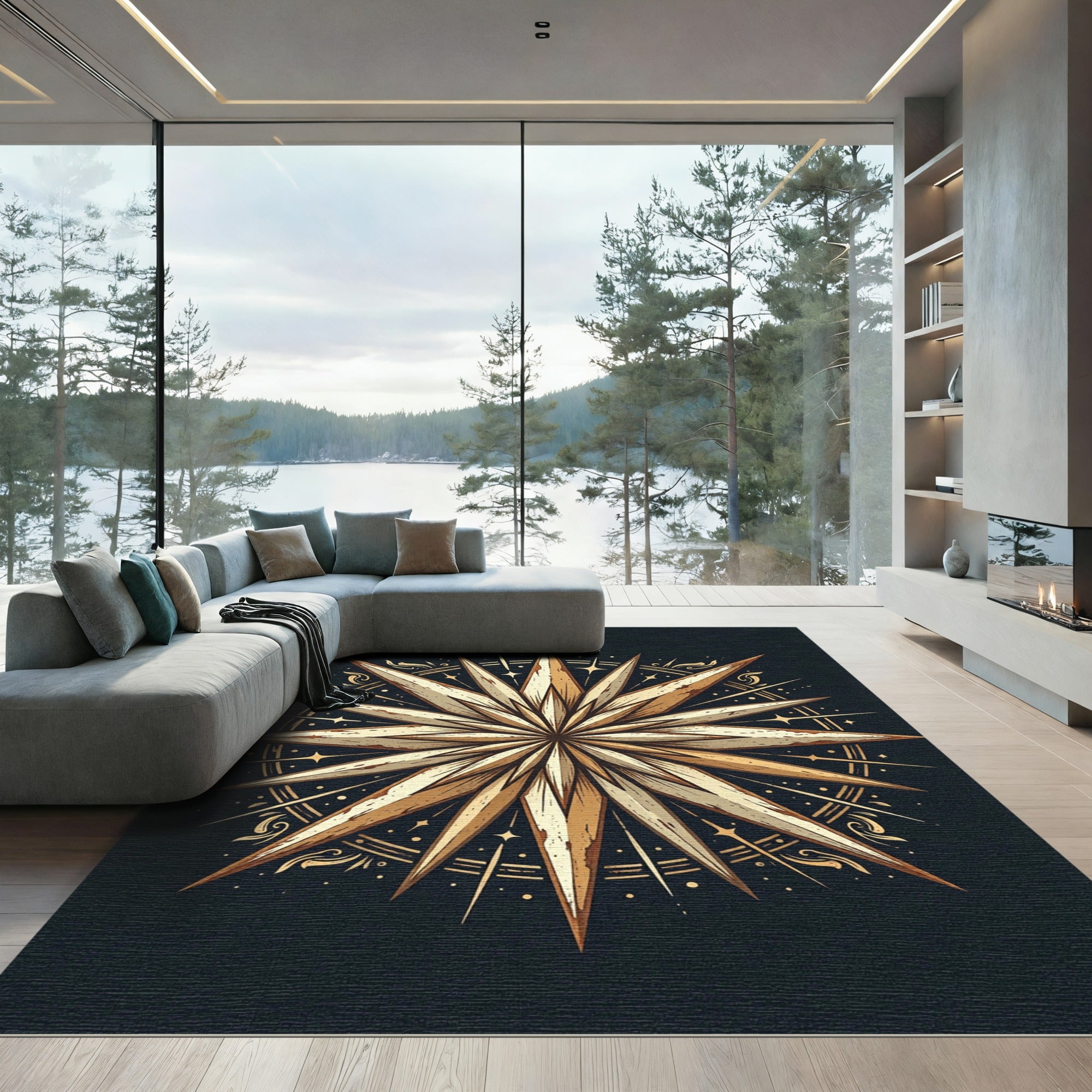 Celestial Gold Star Astral Compass Rug