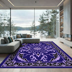 Deep Blue Lilac Floral Medallion Frame Rug