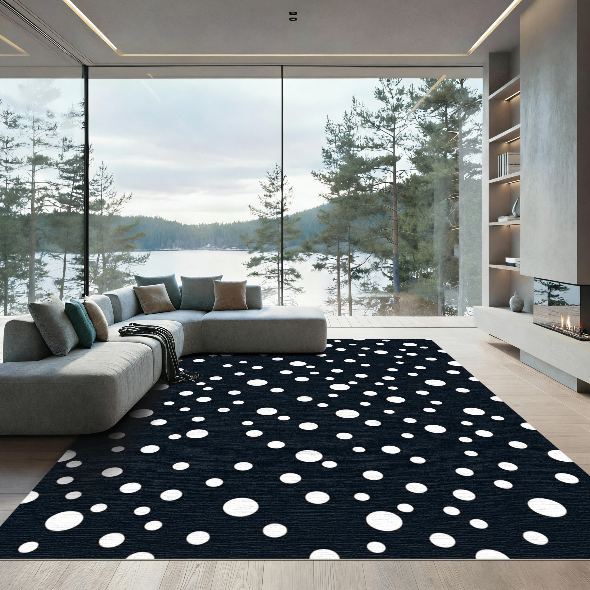Midnight White Polka Dot Scatter Rug