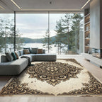 Antique Gold Scrollwork Floral Medallion Rug