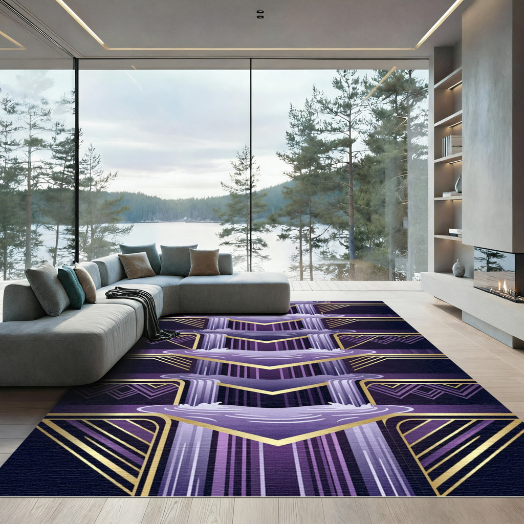 Art Deco Violet Golden Waterfall Geometric Rug