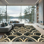 Art Deco Gold and Black Swirl Rug