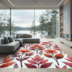 Coral Pink Autumn Floral Branch Arrangement Rug