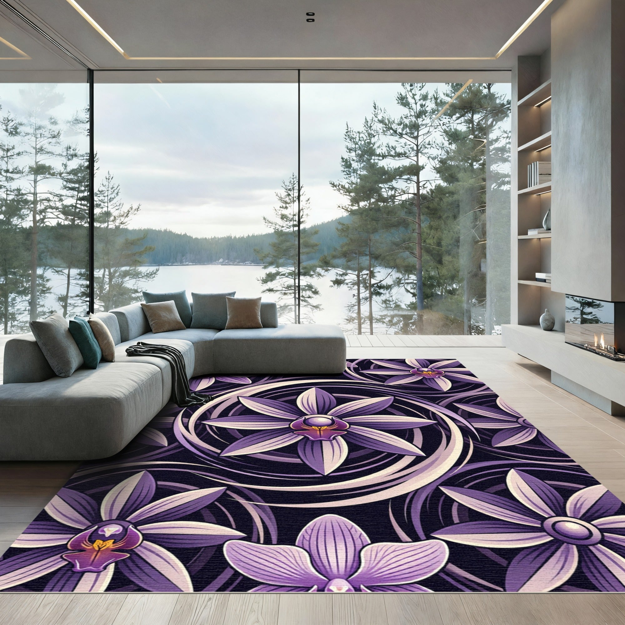 Orchid Swirl Purple Floral Repeat Rug
