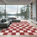 Red White Checkerboard Grid Rug
