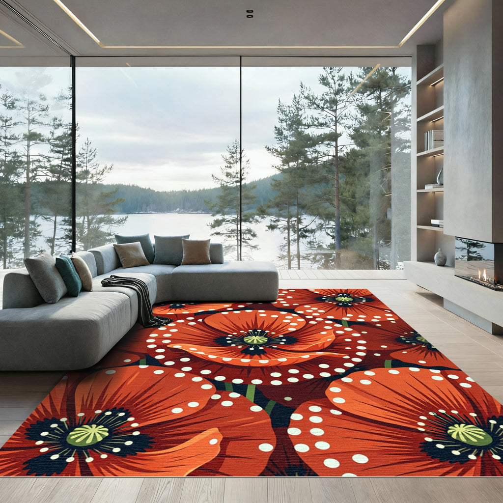 Bold Red Poppy Polka Dot Bloom Rug