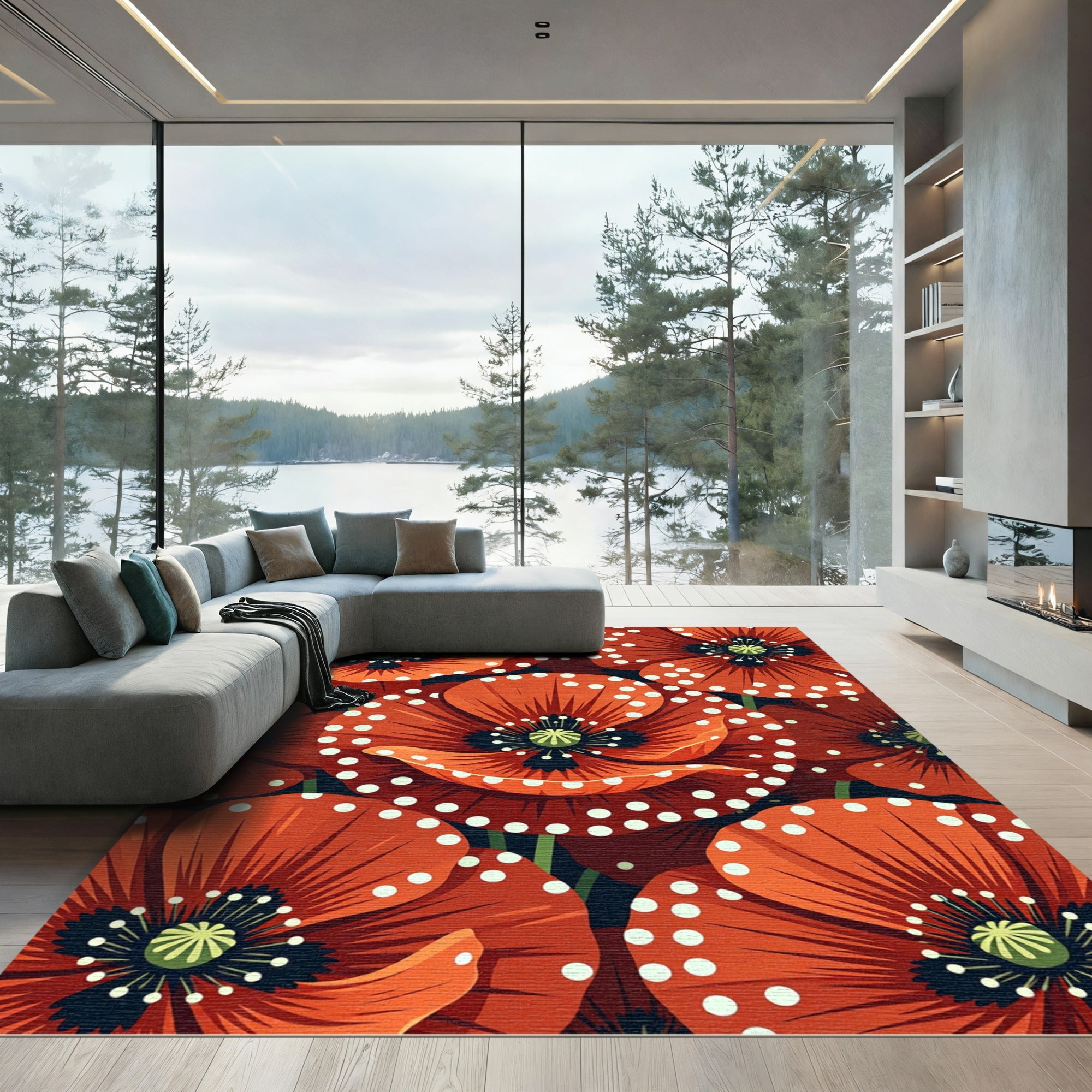 Bold Red Poppy Polka Dot Bloom Rug