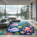 Colorful Whimsical Undersea Creatures Ocean Scene Rug