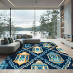 Golden Blue Lantern Arabesque Rug