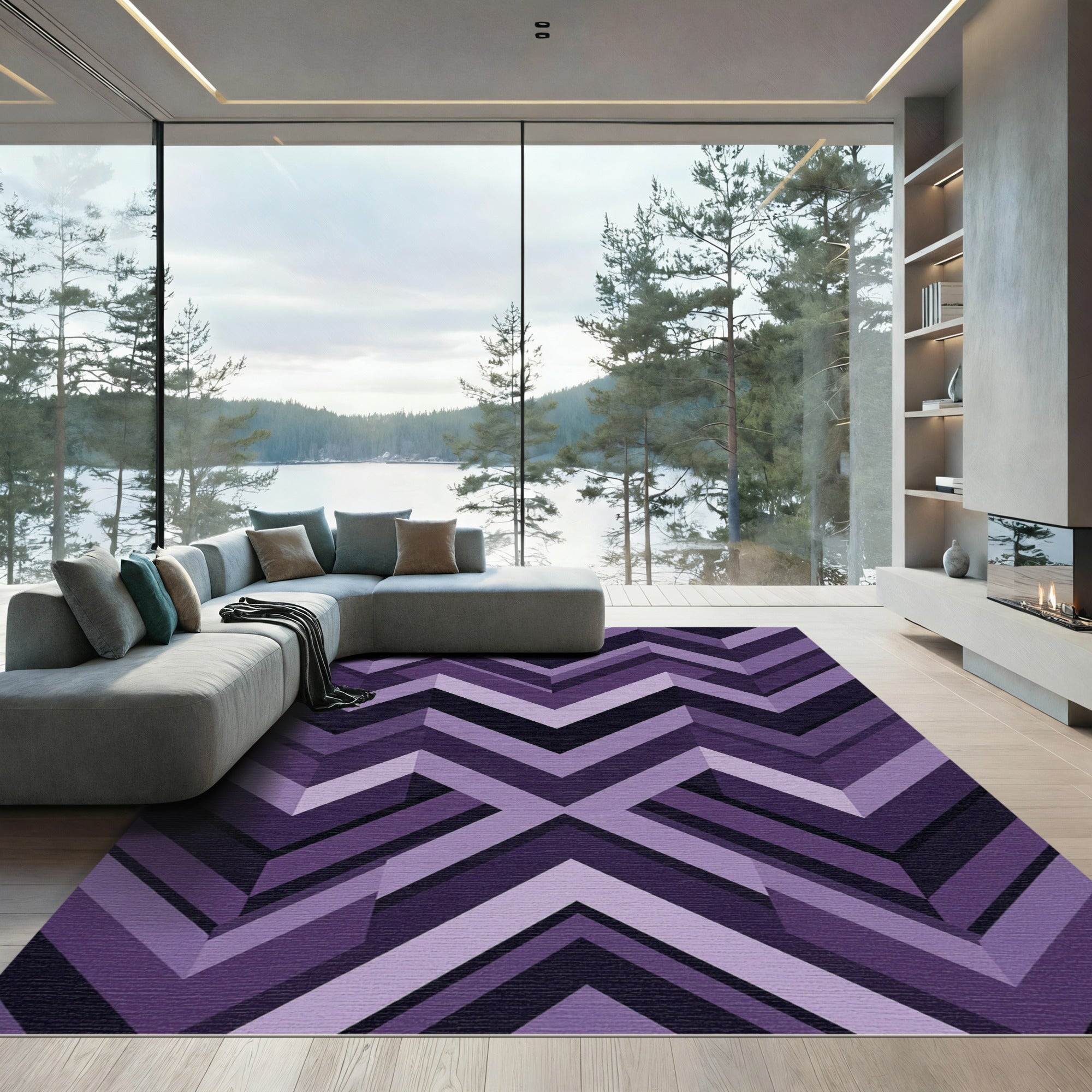 Deep Plum Chevron Geometric Rug