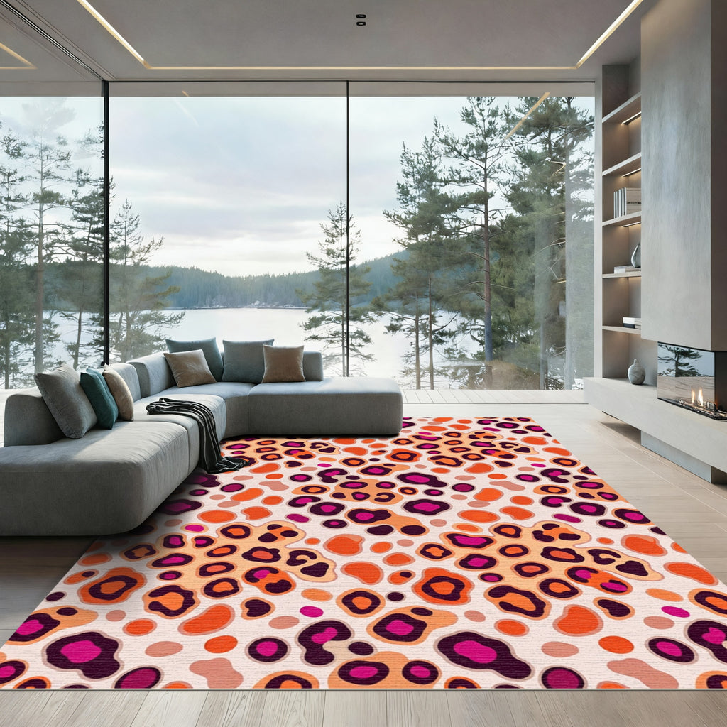 Vibrant Pink and Orange Cheetah Spot Rug