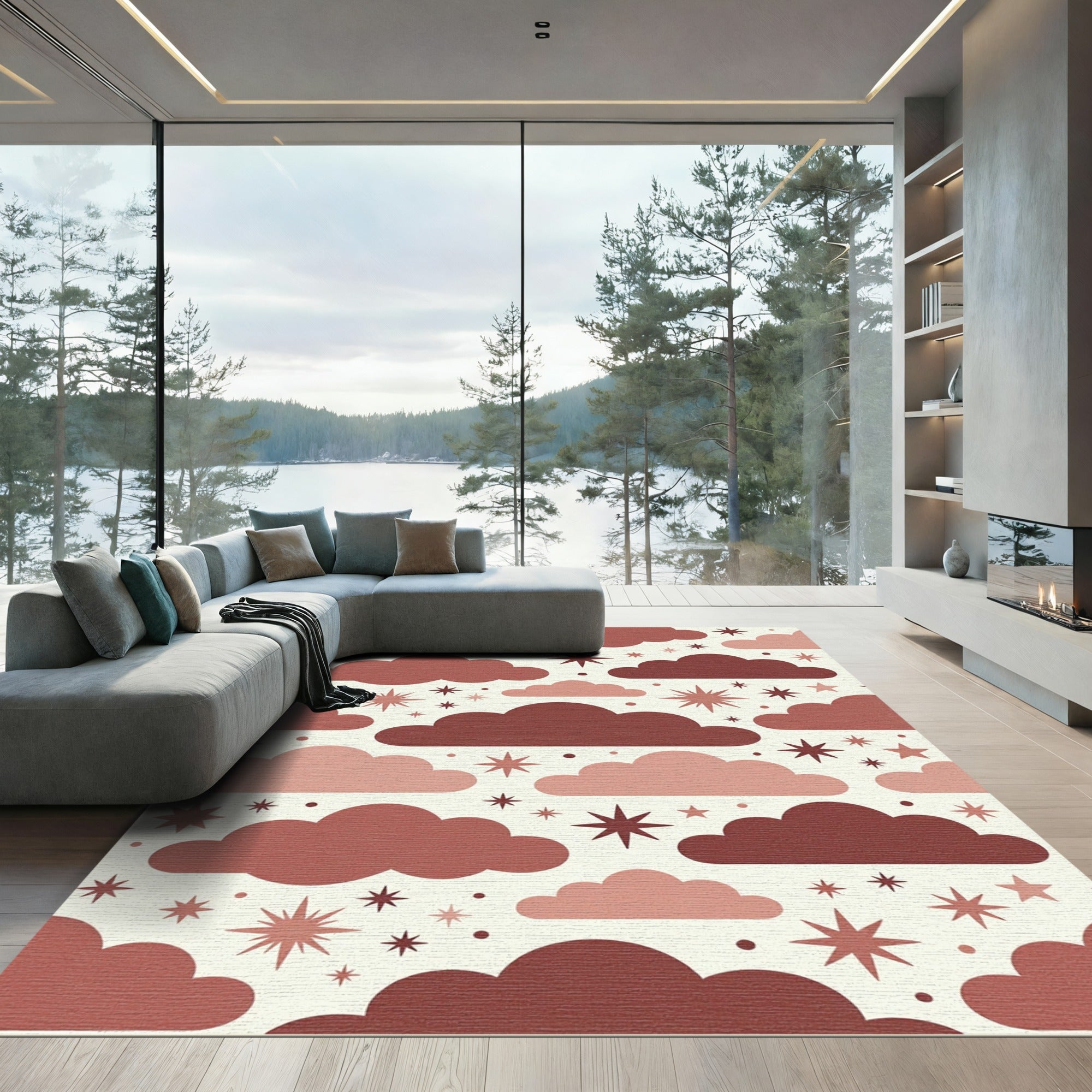 Celestial Dusty Rose Cloud Starry Night Rug