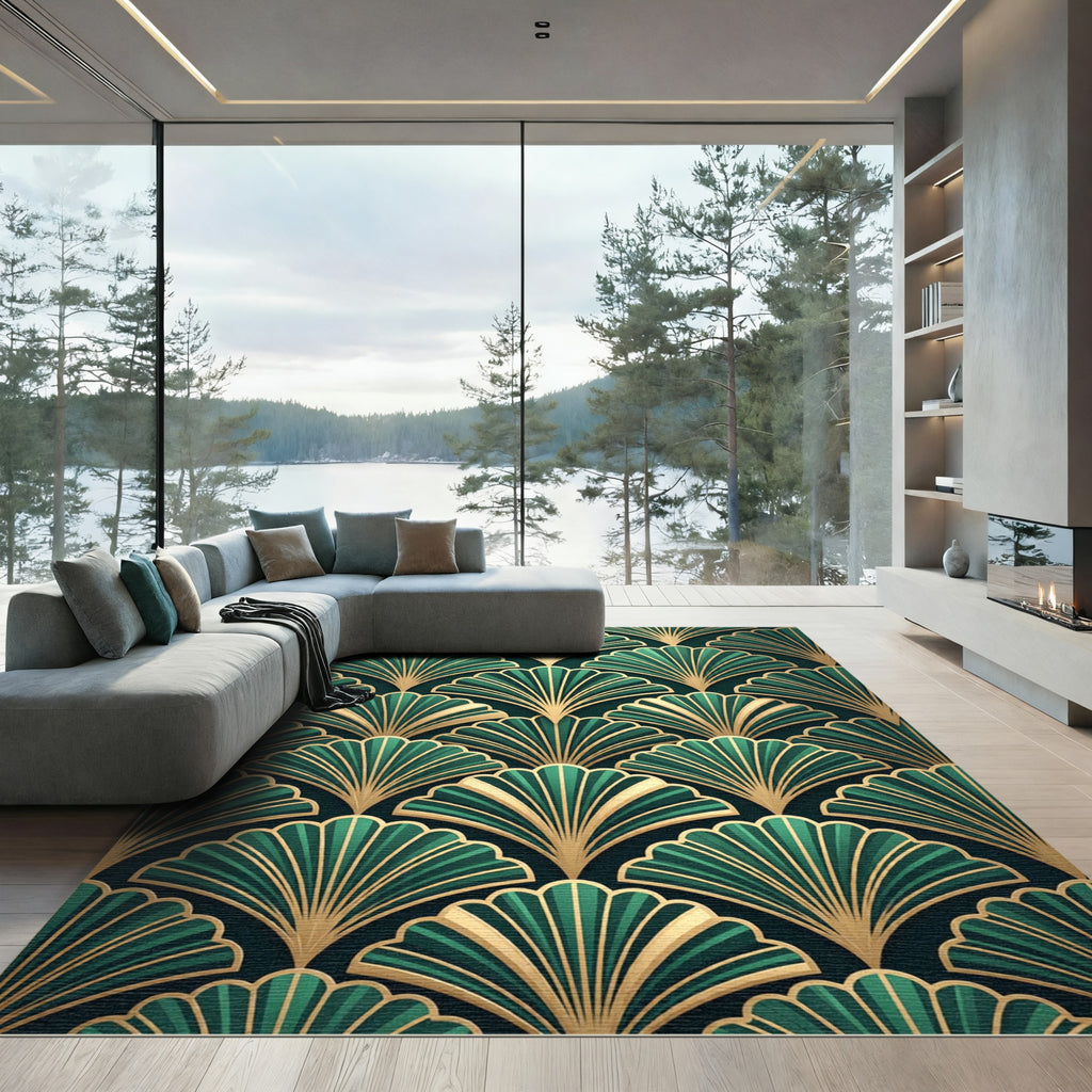 Emerald Green Art Deco Fan Rug