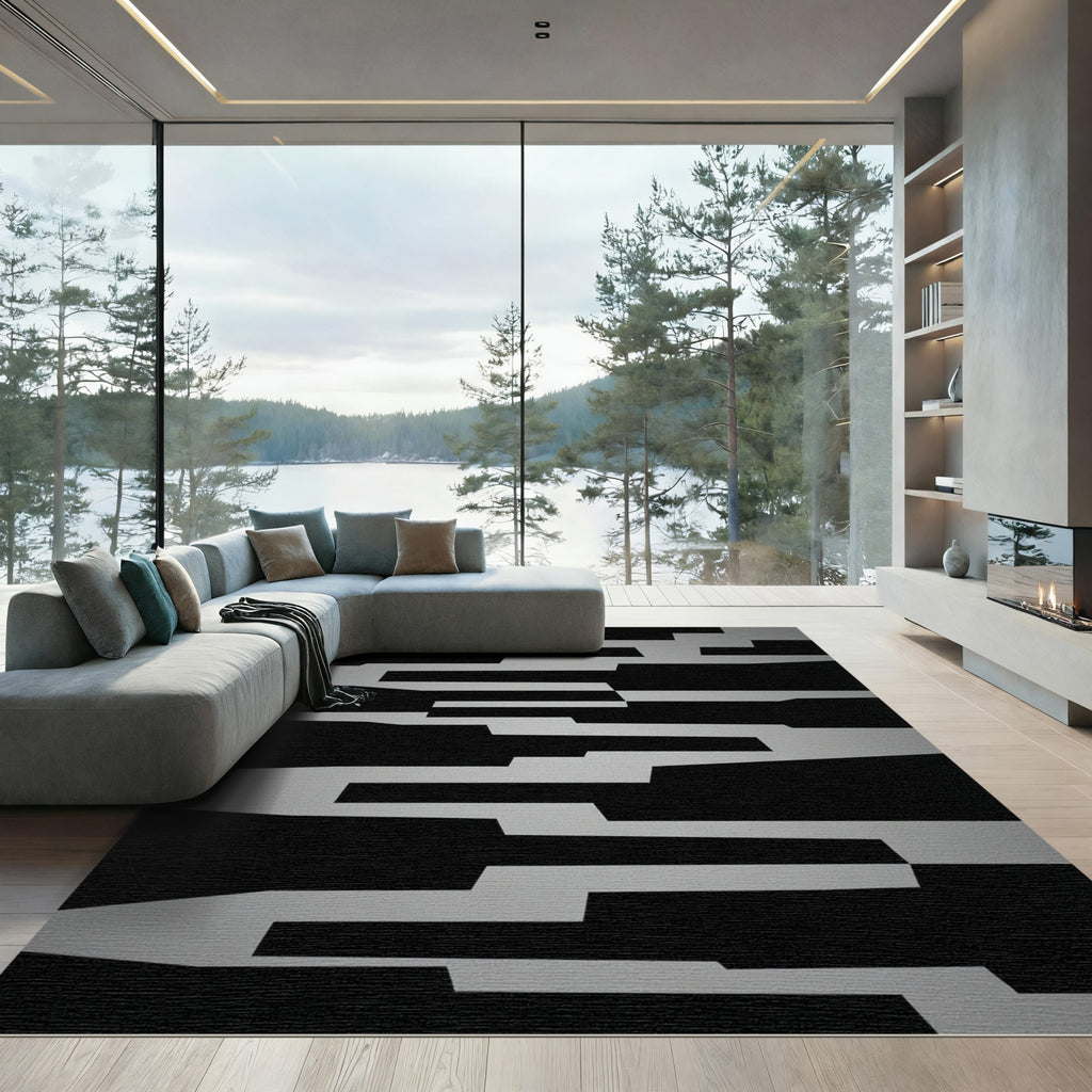 Bold Black and White Abstract Geometric Rug