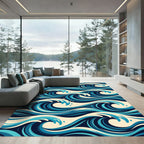 Abstract Navy Blue Ocean Wave Rug
