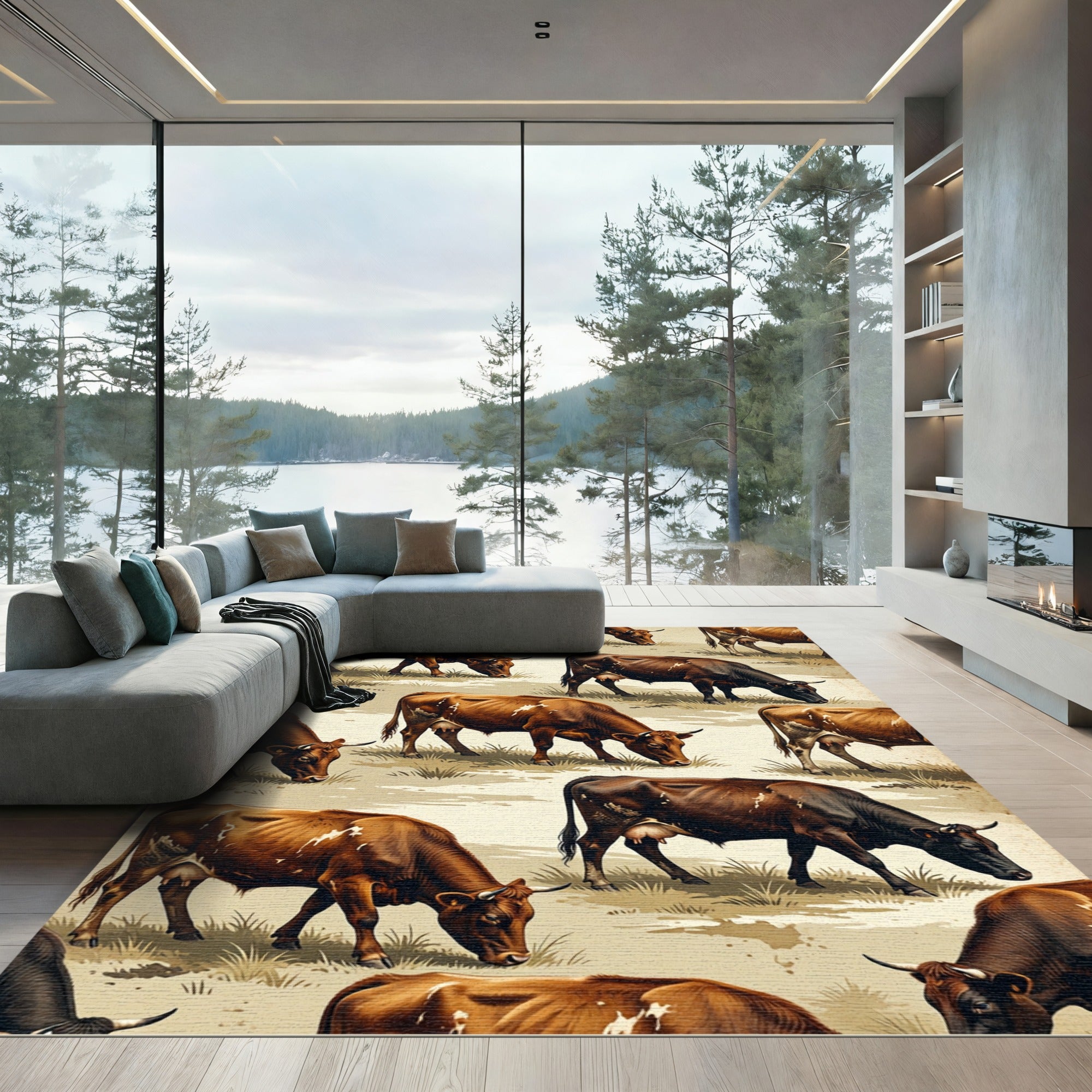 Rustic Brown Grazing Cattle Herd Rug