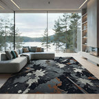 Industrial Grunge Metallic Black Splatter Rug