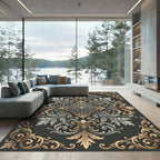 Ornate Gold and Silver Acanthus Medallion Rug