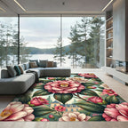 Blushing Camellia Floral Botanical Garden Rug