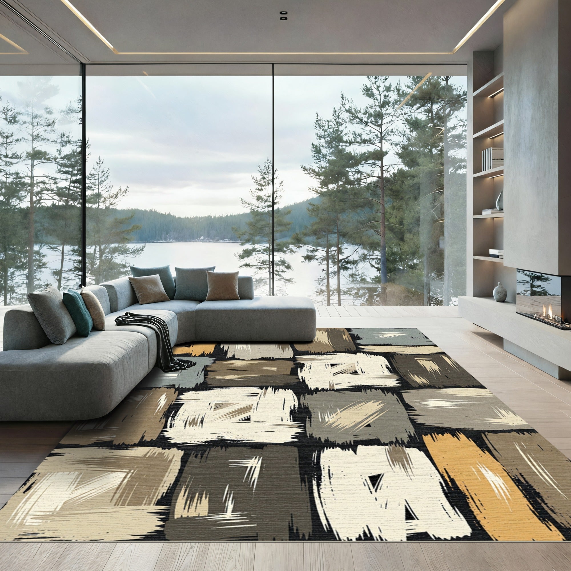 Textured Earth Tone Brushstroke Blocks Rug