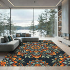 Earthy Orange and Teal Floral Mandala Rug
