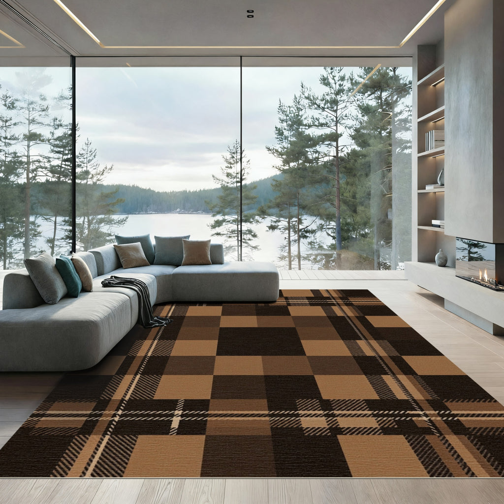 Classic Brown Plaid Tartan Checkered Rug