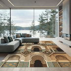 Ornate Geometric Arches Beige Medallion Rug