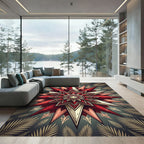 Crimson and Gold Starburst Mandala Rug