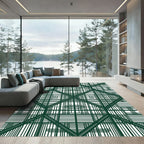 Deep Green Intersecting Lines Geometric Rug