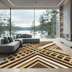 Geometric Brown Angular Linear Grid Rug