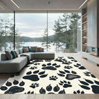 Black and Cream Wildlife Paw Track Rug