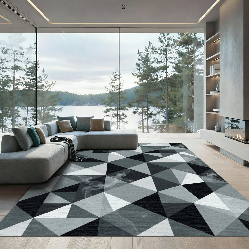 Monochromatic Smoked Geometric Triangle Abstract Rug