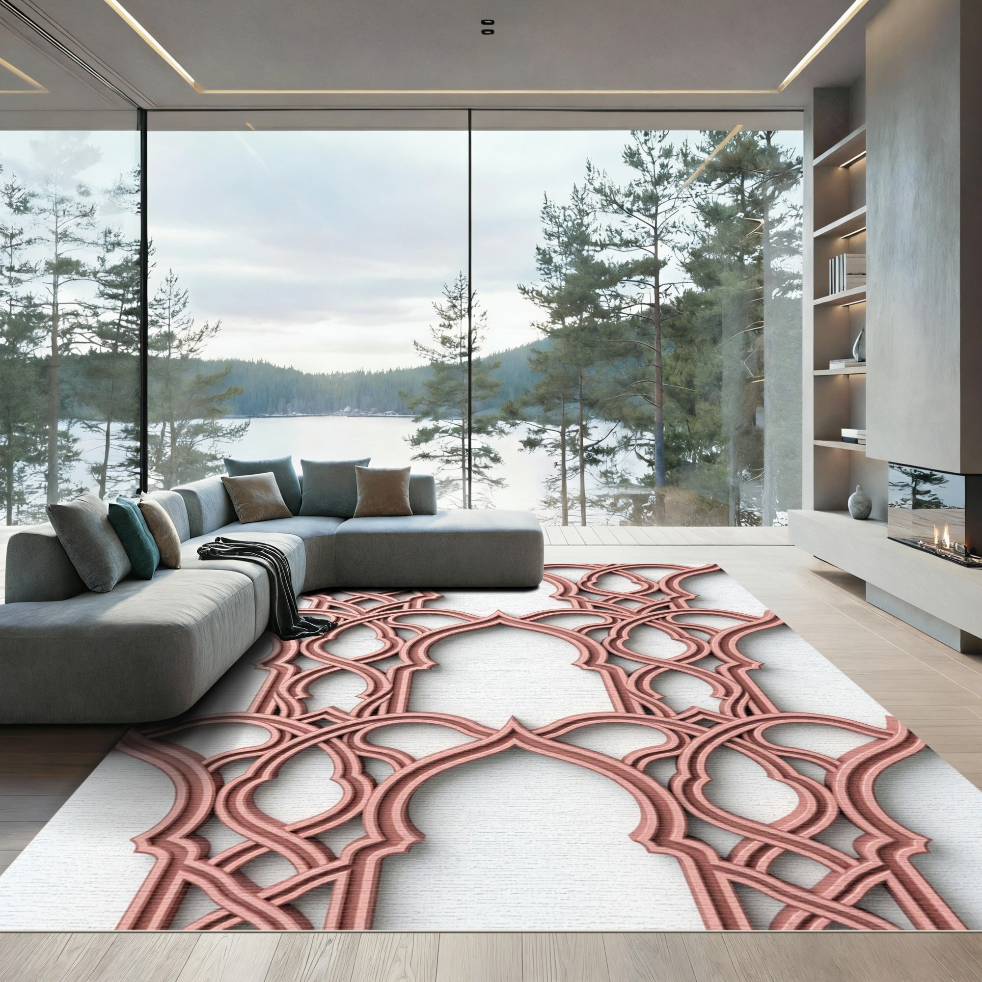Blush Rose Arched Geometric Lattice Rug