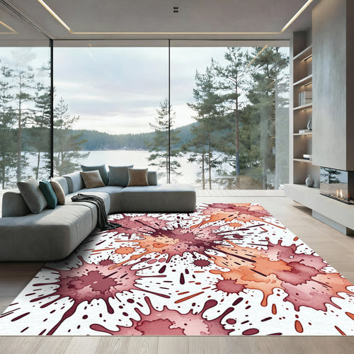 Abstract Crimson and Peach Ink Splash Rug