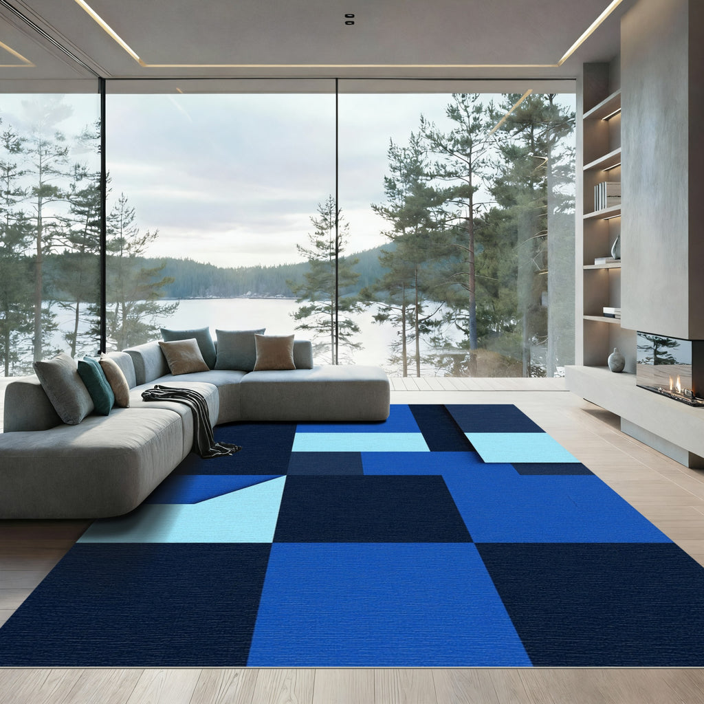 Navy Sky Blue Shape Composition Rug