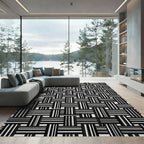 Black White Woven Stripe Rug